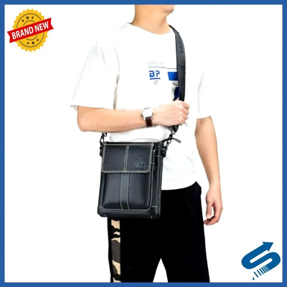Genuine Leather Crossbody Shoulder Bag for Men, Messenger Briefcase